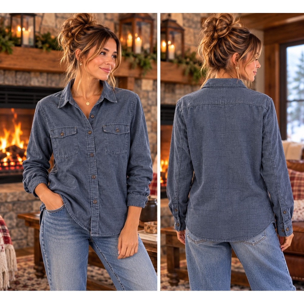 Carhartt Women's L Rugged Flex Hamilton Shirt Flint Stone Blue Workwear 102781
